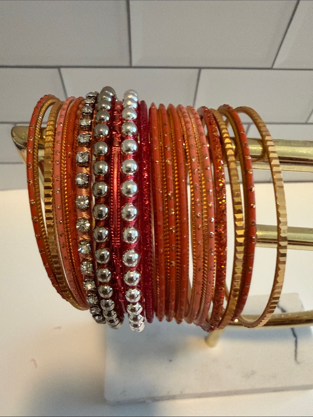 LOFT Orange and Gold Mixed Bangle Bracelet Set